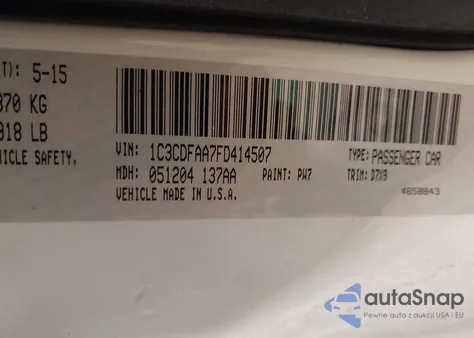 2015 Dodge Dart Se из США, поврежденный, VIN 1C3CDFAA7FD414507